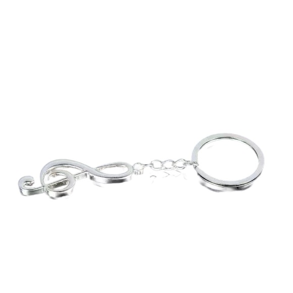 Silver Treble Clef Musical Symbol Keychain - Picture 2 of 5